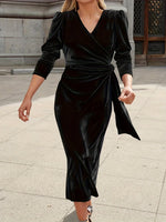 Load image into Gallery viewer, Autumn Winter V-Neck Half-Sleeve Velvet Maxi Dress