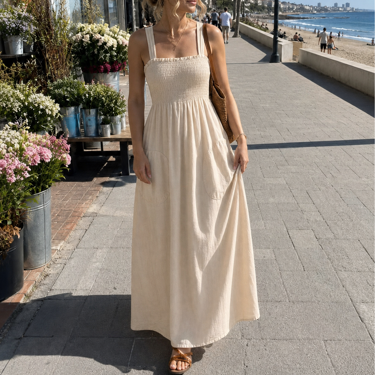 Shirred pocket maxi dress