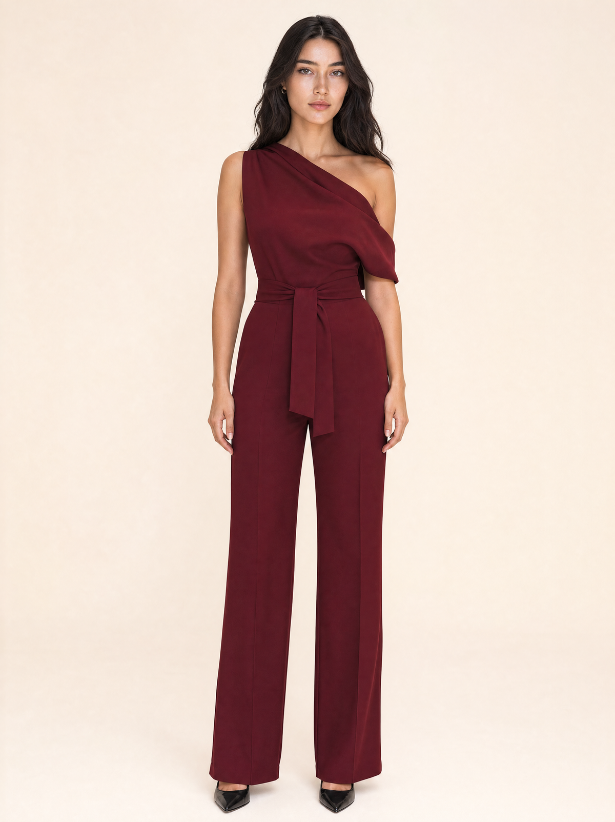 Slanted shoulder elegant sleeveless jumpsuit