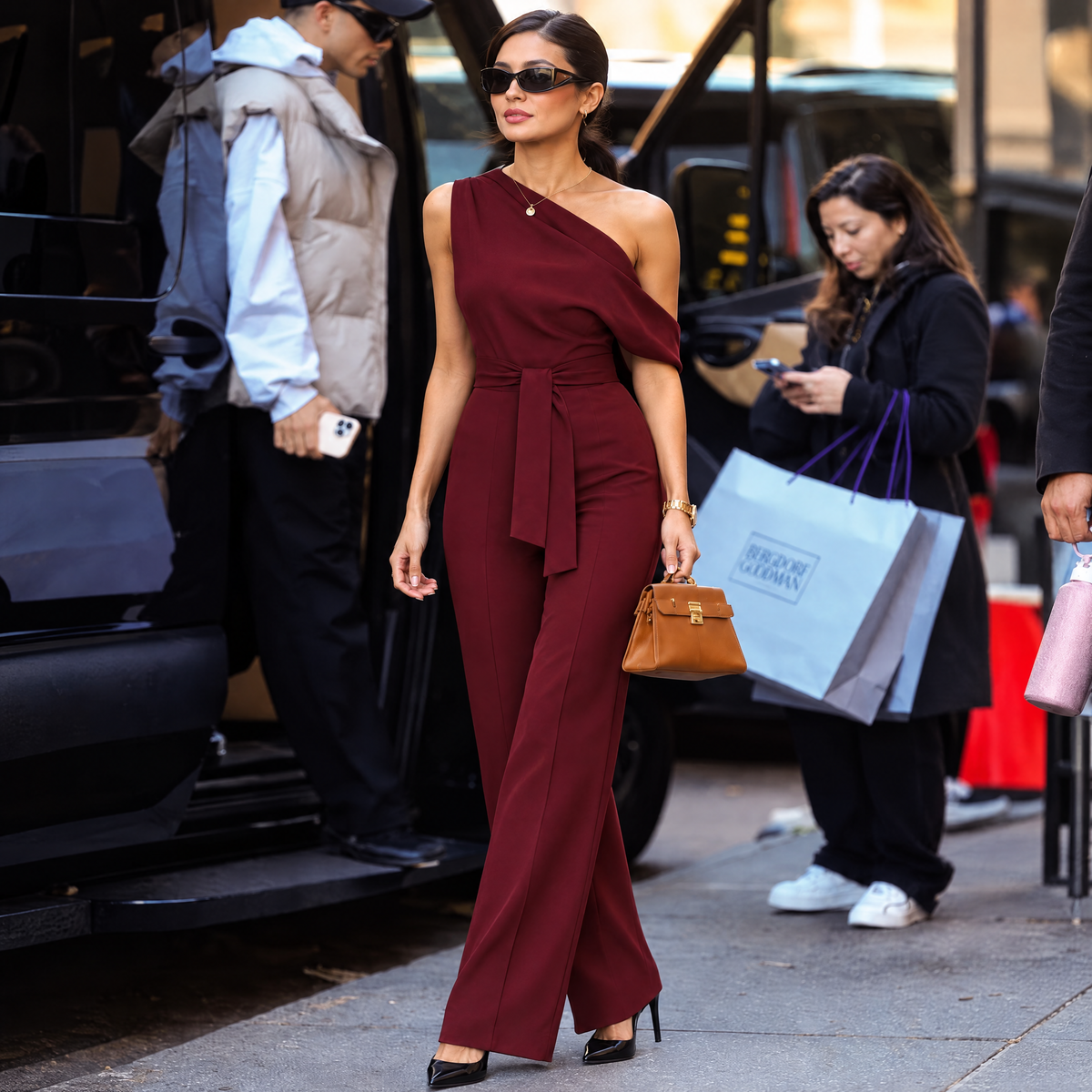 Slanted shoulder elegant sleeveless jumpsuit