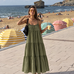 Load image into Gallery viewer, Adjustable Tiered Linen Maxi Dress