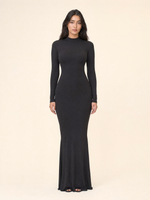 Load image into Gallery viewer, Black Long-Sleeve Low-Back Mermaid Maxi Dress