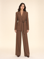Load image into Gallery viewer, Brown Oversized Blazer and Long Pants Set with Sash Belt