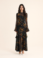 Load image into Gallery viewer, Floral Print Flared-Sleeve Ruffle Hem Maxi Dress