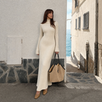 Load image into Gallery viewer, Autumn Winter Turtleneck Knit Sweater Maxi Dress