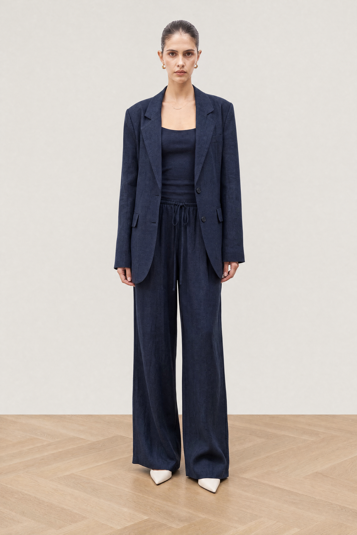 Amalfi Linen Set in Navy - blazer