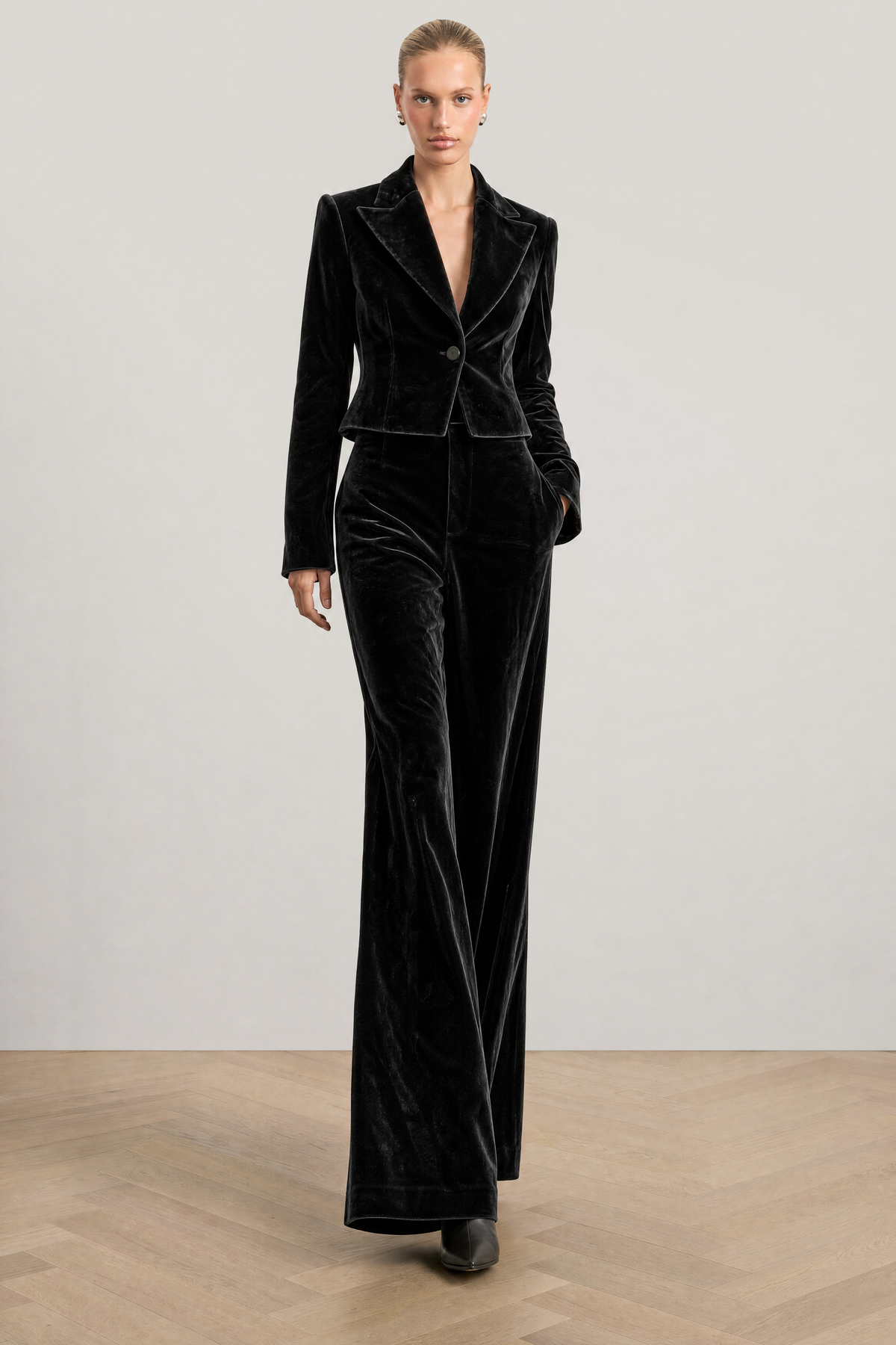 Valentina Velvet Suit in Black - studio view 2