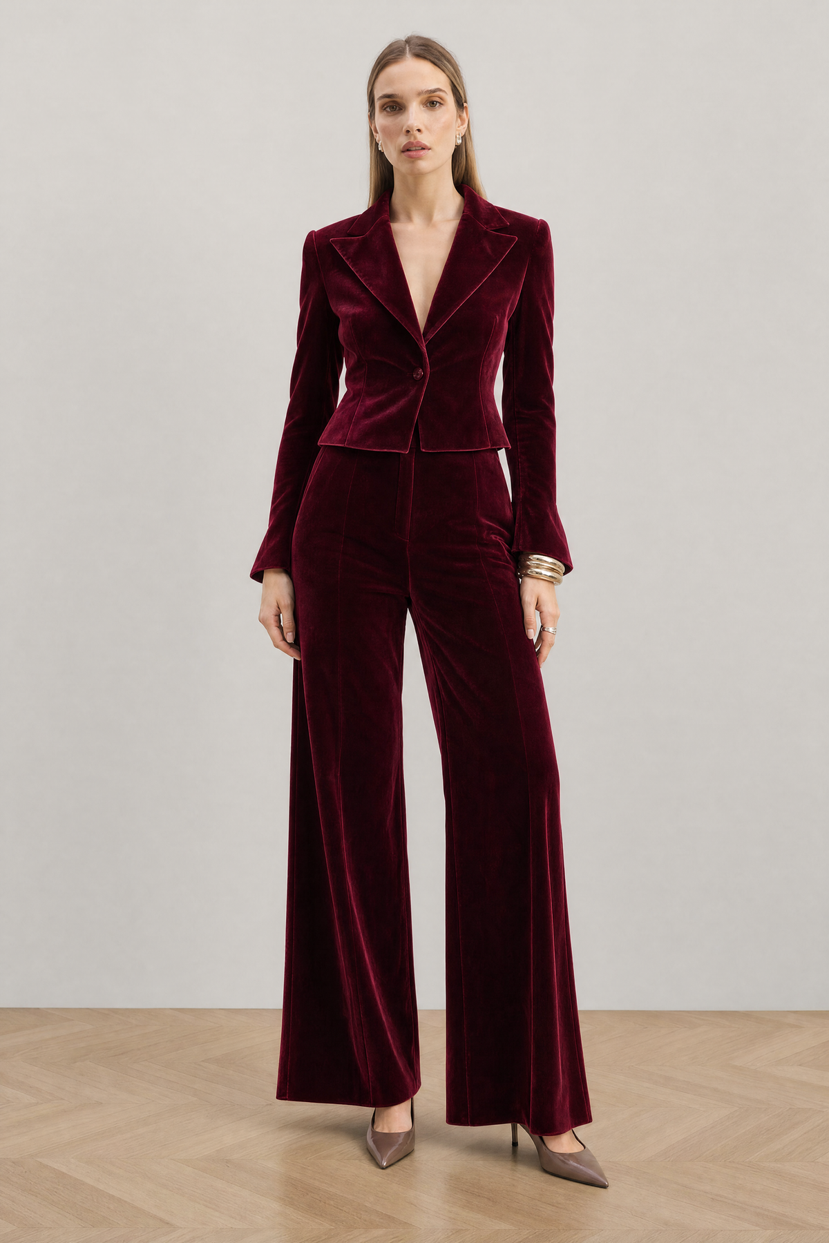 Valentina Velvet Suit in Burgundy