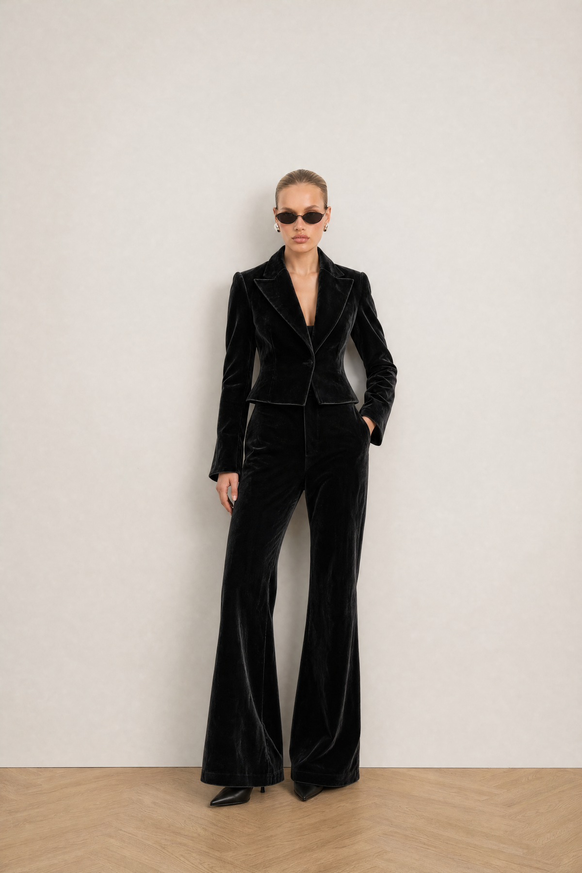 Valentina Velvet Suit in Black - studio view 6