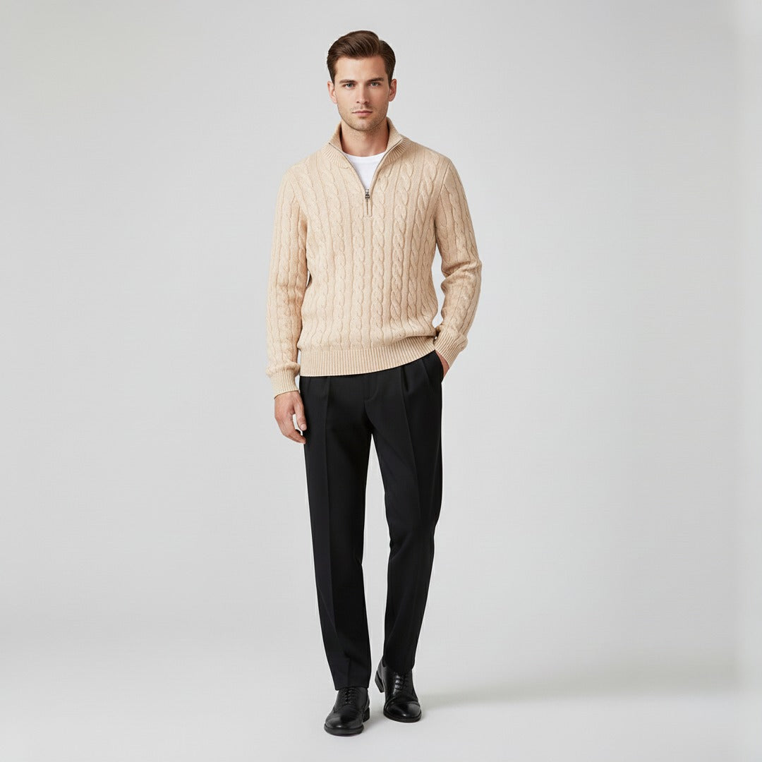 Cable Knit Zip Sweater And Trousers Set