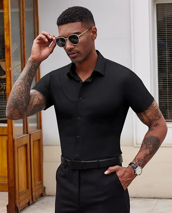 2-Pack Of Stretchy Short Sleeve Dress Shirts
