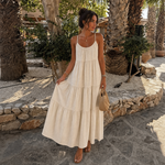 Load image into Gallery viewer, Adjustable Tiered Linen Maxi Dress
