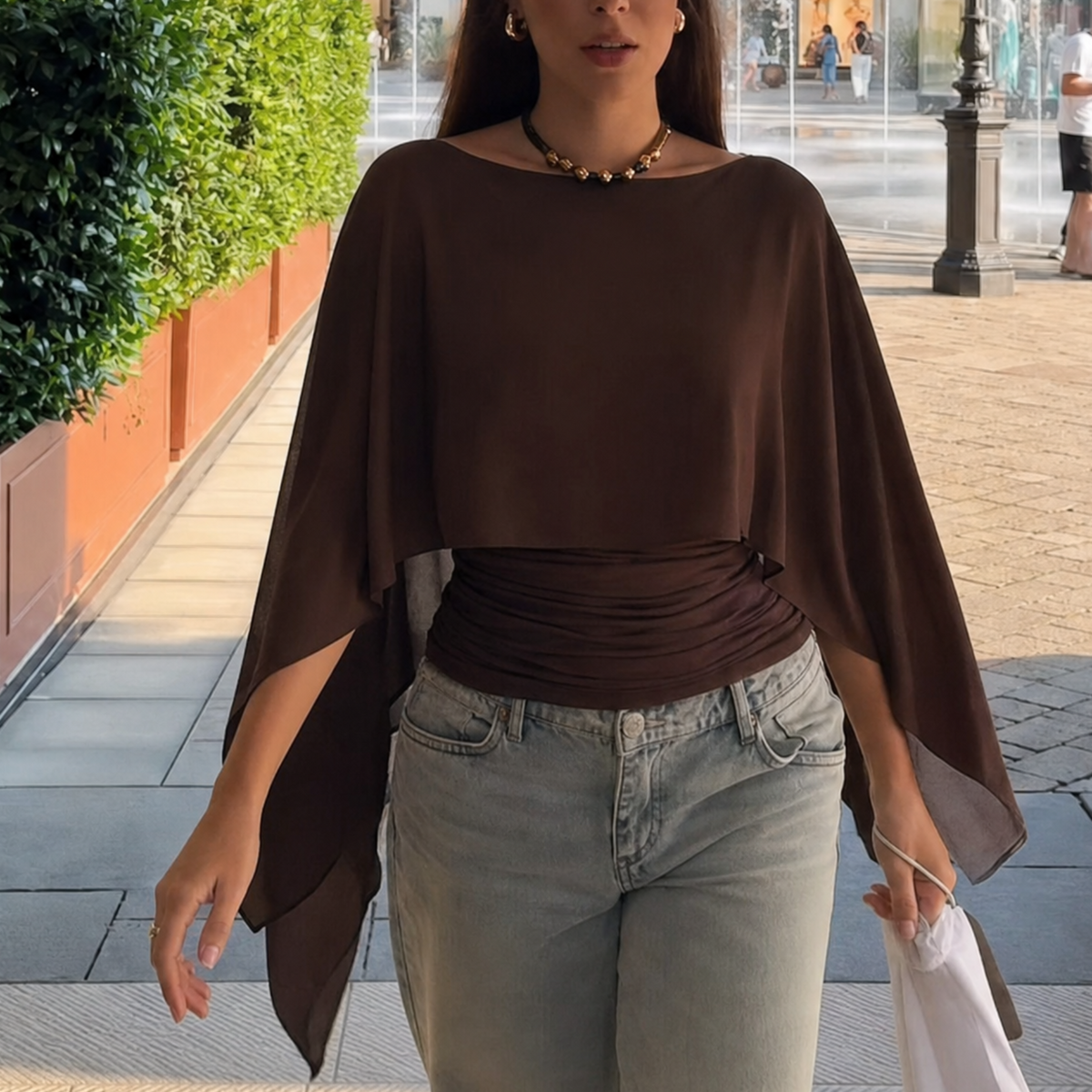 Cape sleeve ruched top