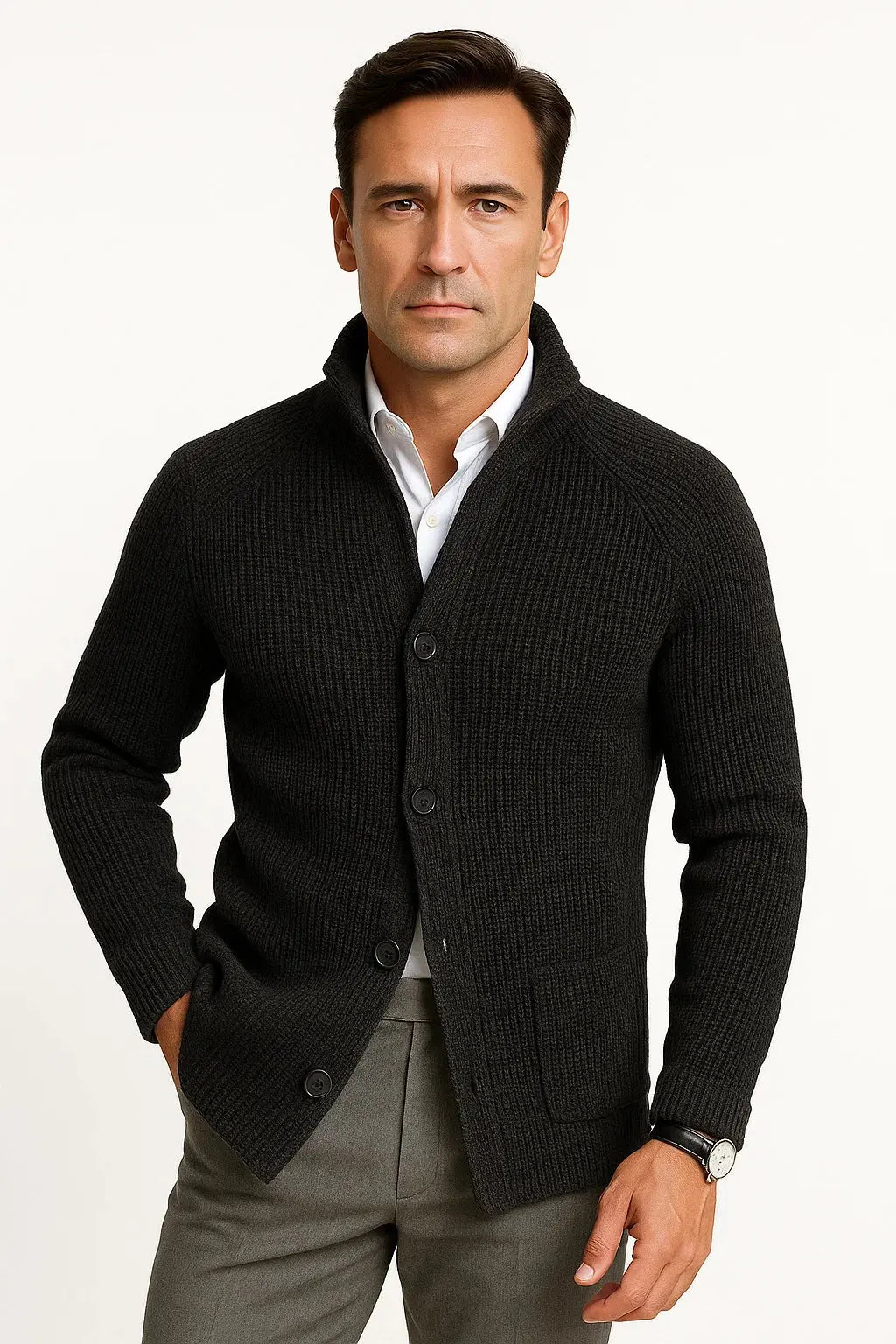 Heritage Wool Knit Cardigan With Buttoned Front