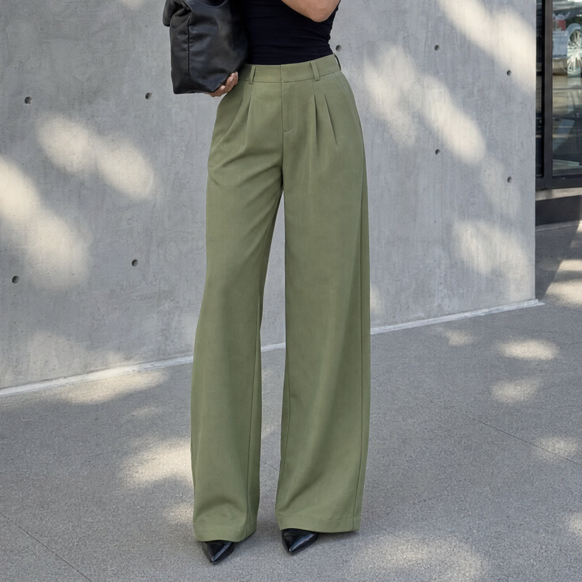 Casual high waisted straight leg trousers