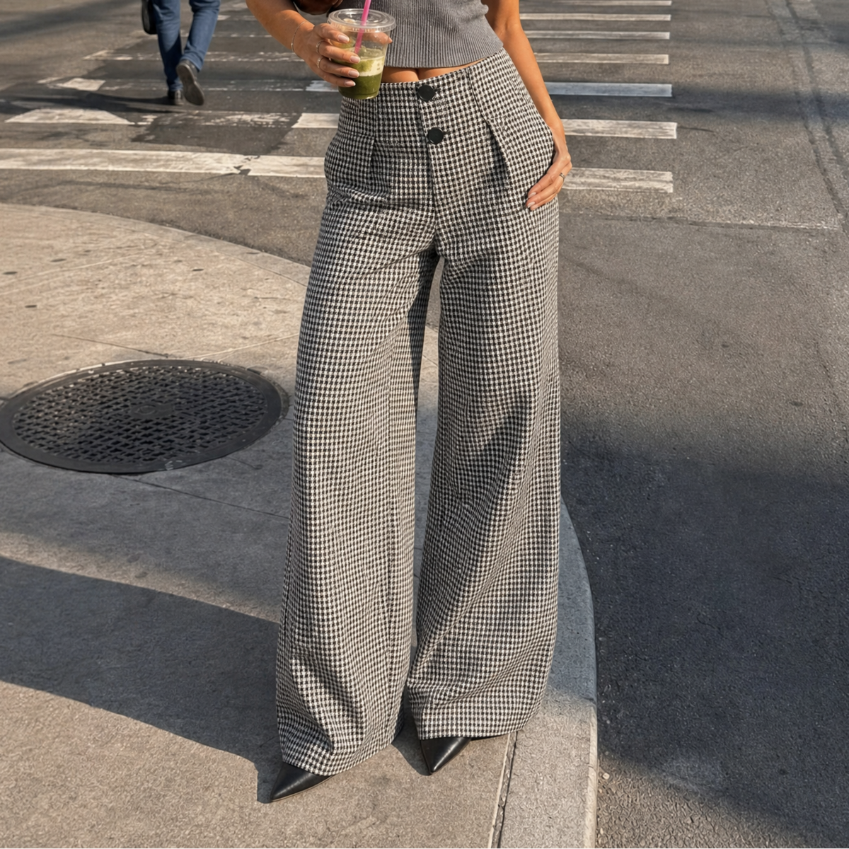 Casual plaid high waist pants