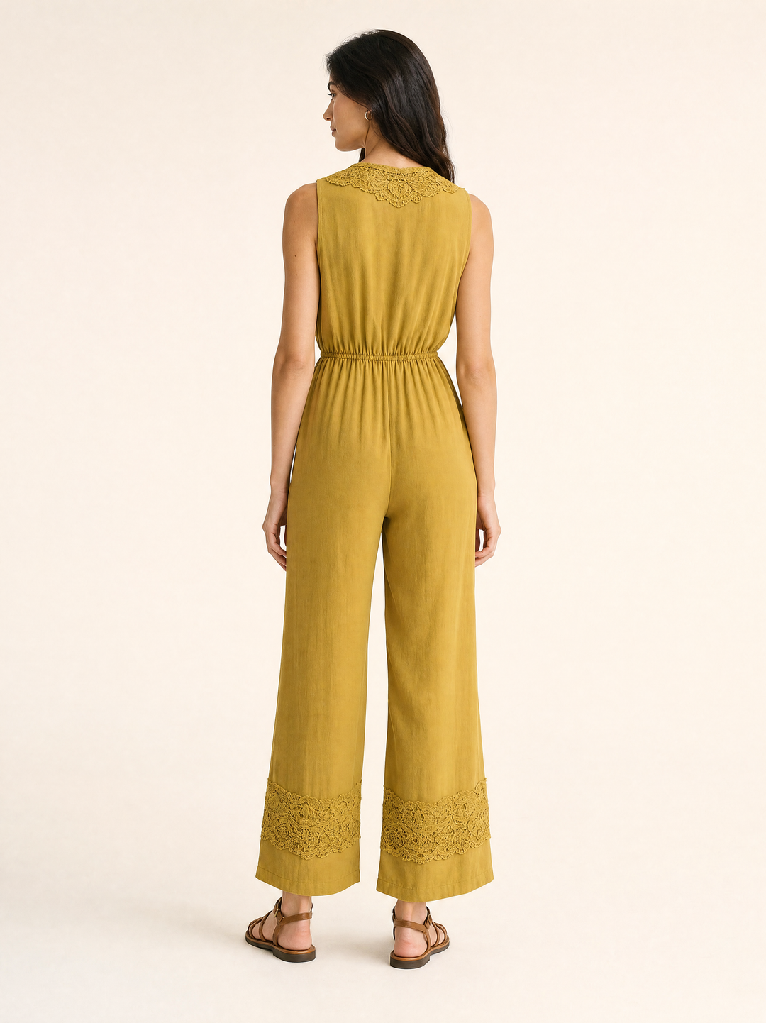 Chiffon Pleated Jumpsuit with Cutout Chest Detailing