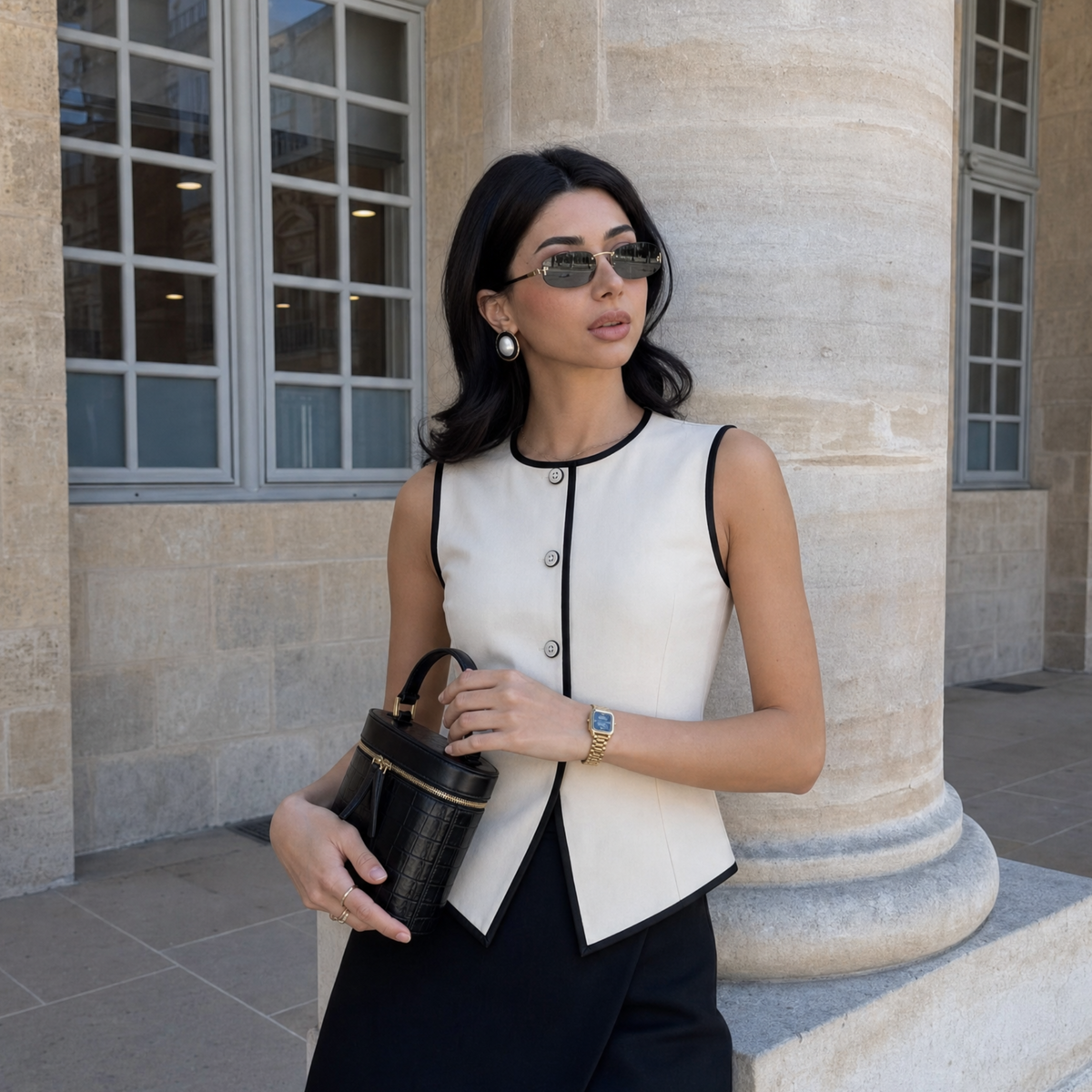 Classy black & white trim top