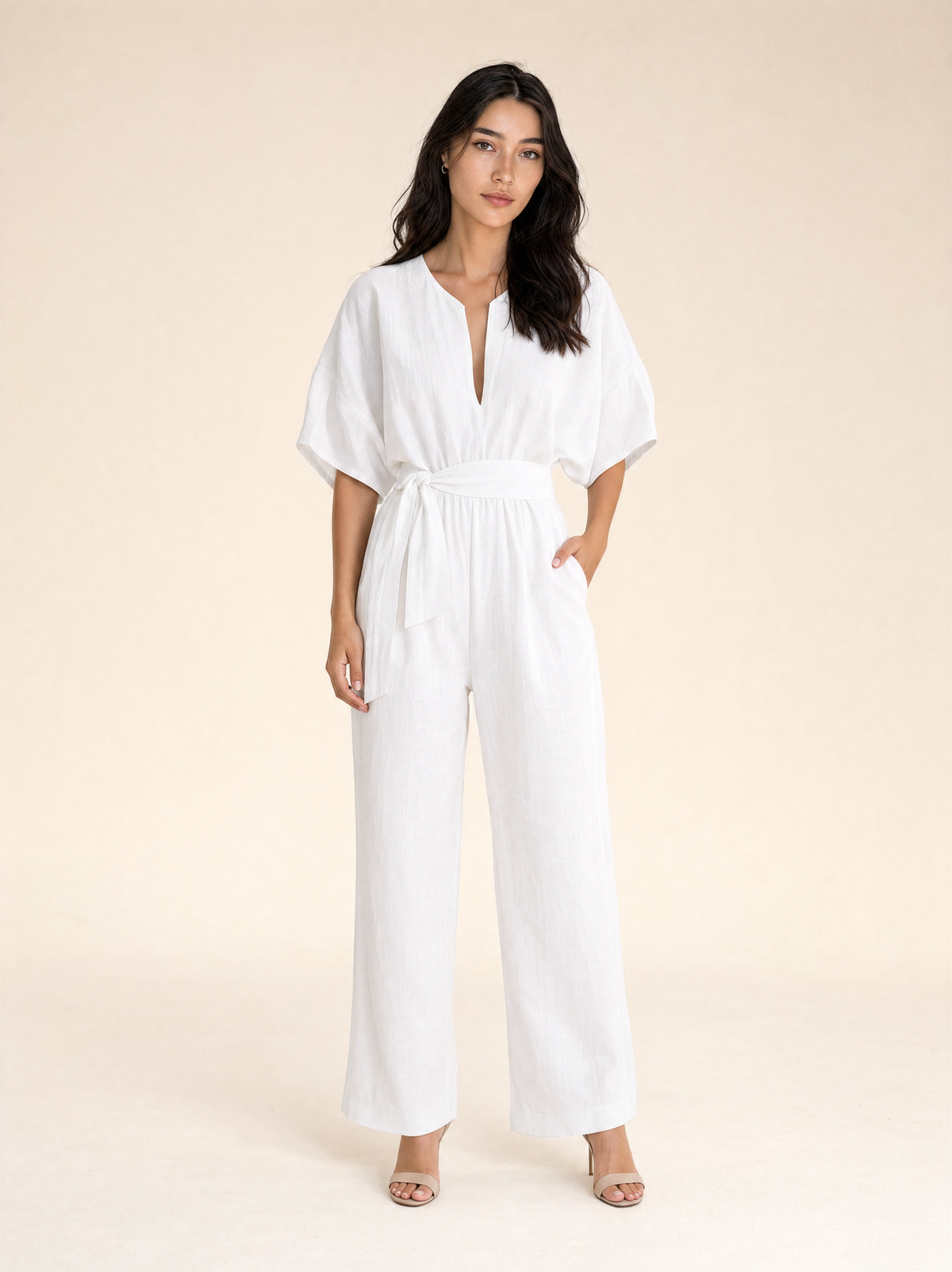 Flora V-neck Summer Linen Jumpsuit