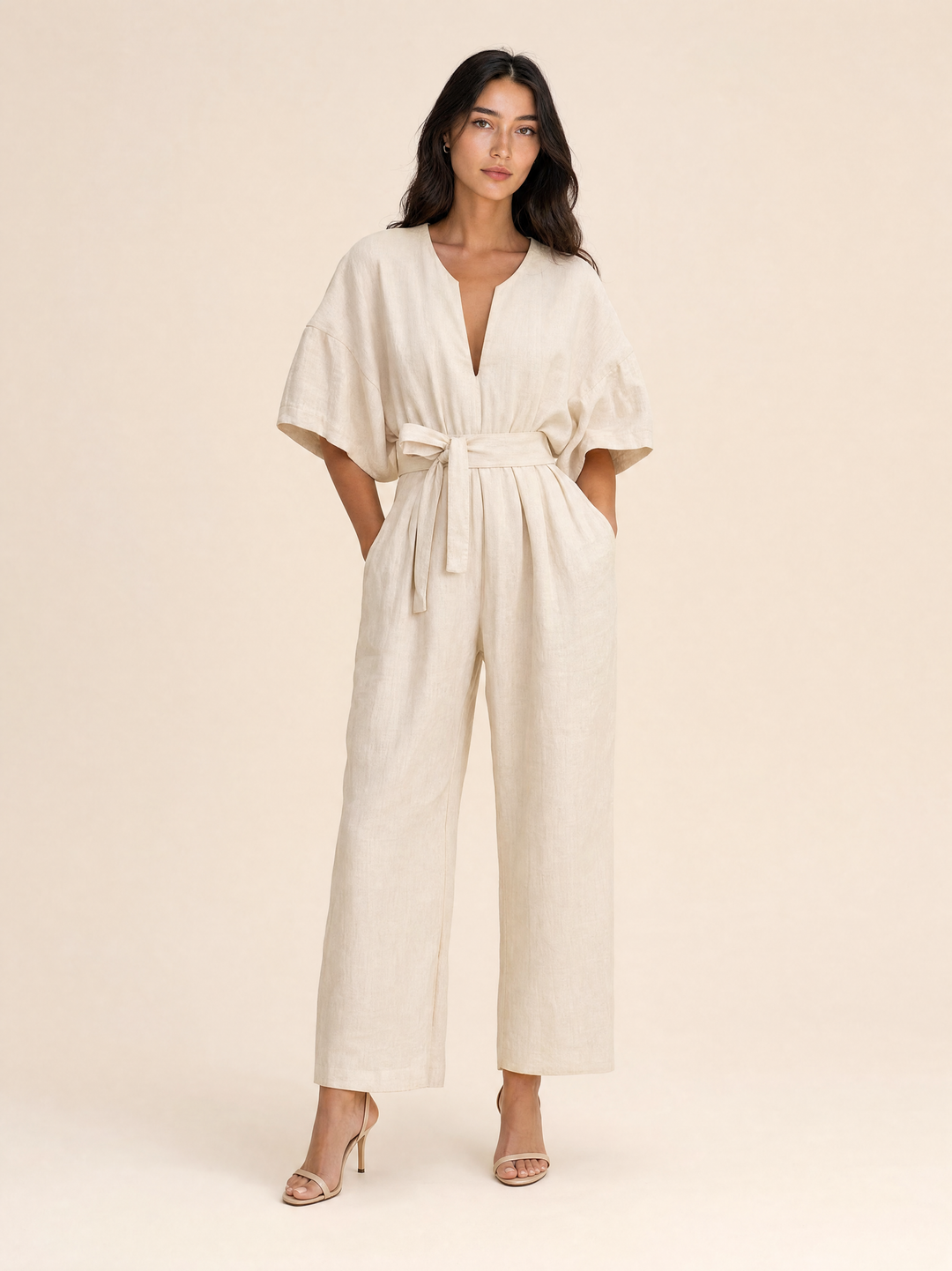 Flora V-neck Summer Linen Jumpsuit