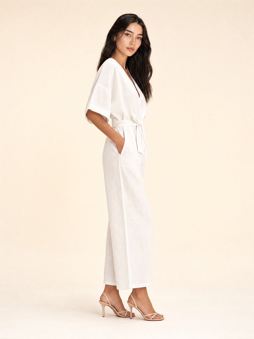 Flora V-neck Summer Linen Jumpsuit