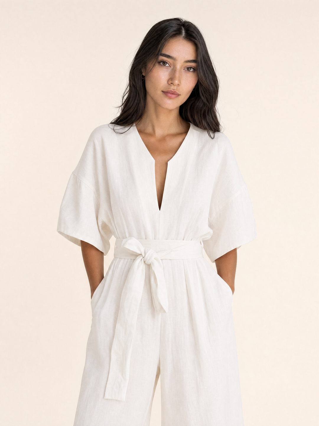 Flora V-neck Summer Linen Jumpsuit