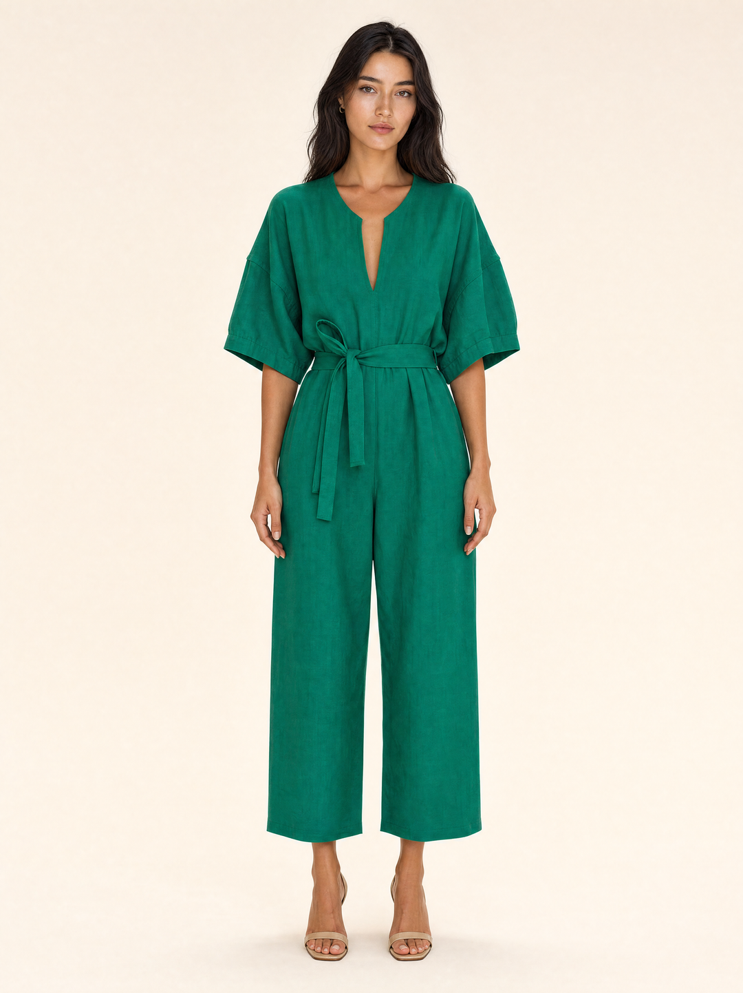 Flora V-neck Summer Linen Jumpsuit