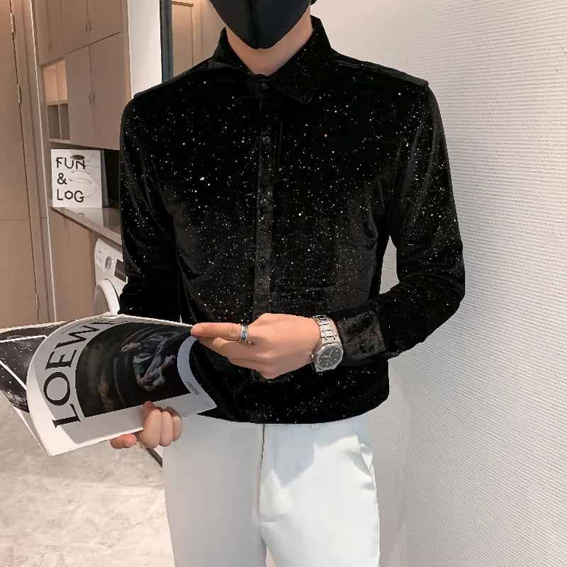 Slim Fit Velvet Long-Sleeve T-Shirt