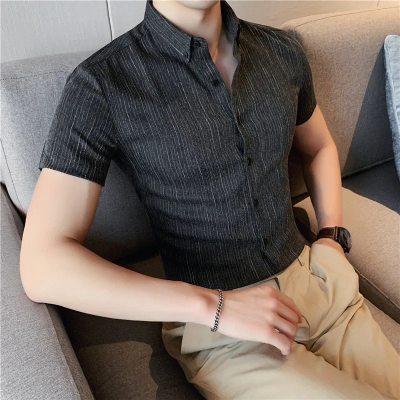 Slim Fit Striped Short-Sleeve Shirt