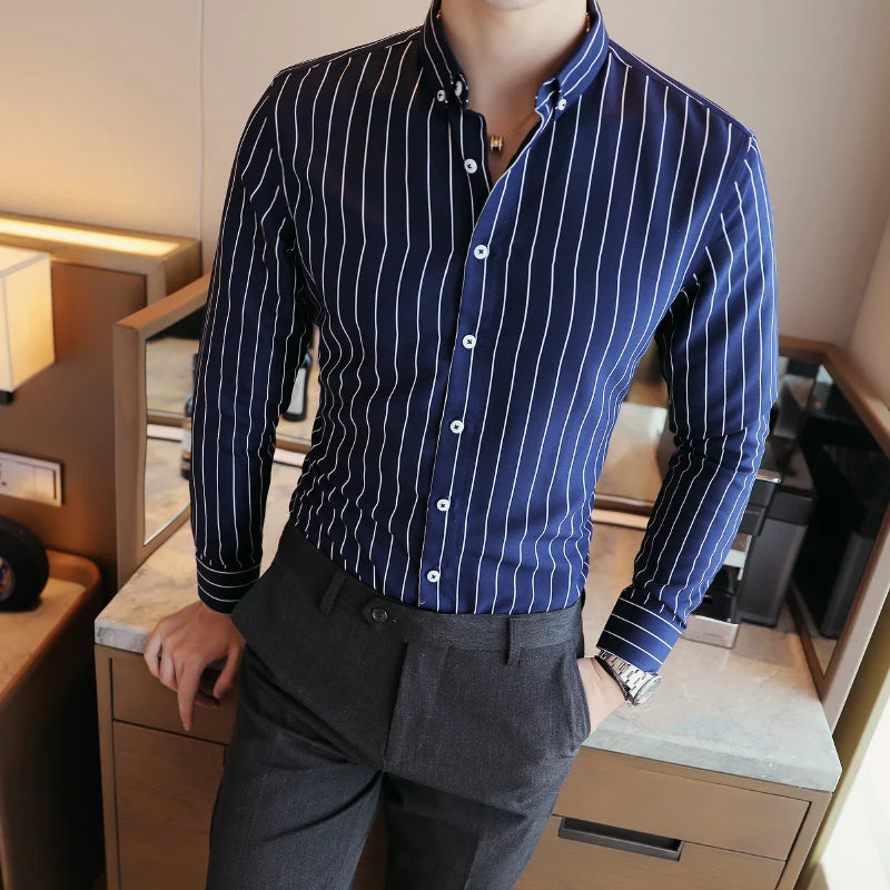 Slim Fit Striped Long-Sleeve Dress Shirt