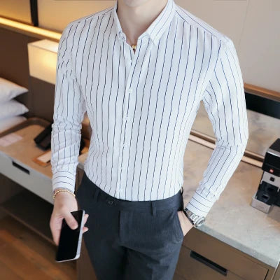 Slim Fit Striped Long-Sleeve Dress Shirt