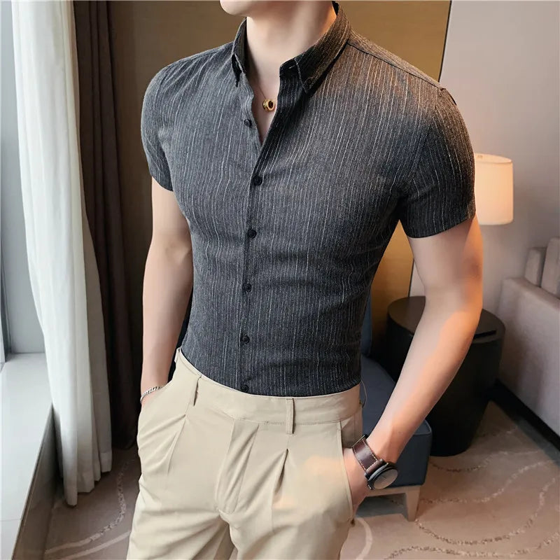 Slim Fit Striped Short-Sleeve Shirt