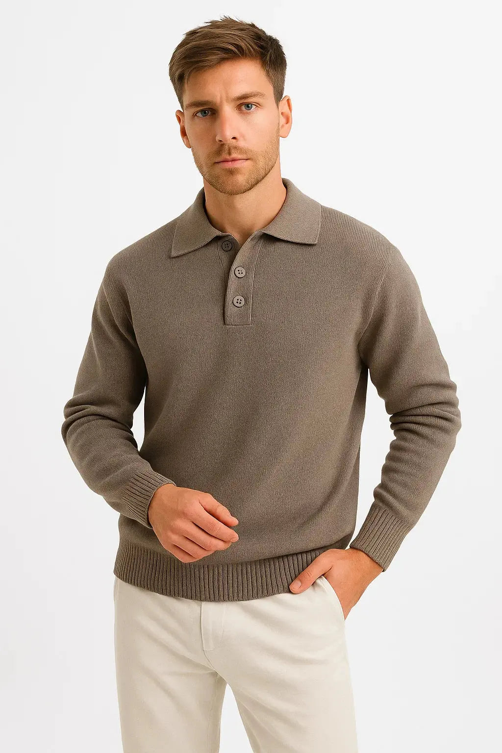 Cotton Blend Polo Sweater