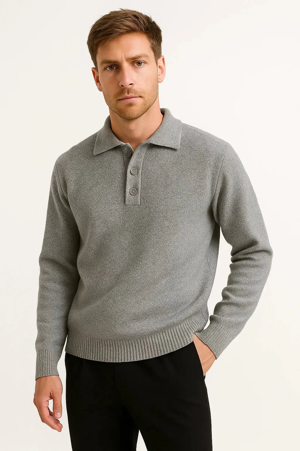 Cotton Blend Polo Sweater