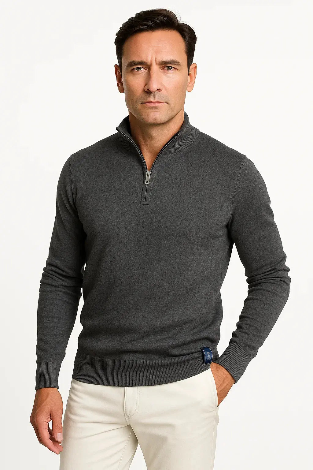 Cotton Blend Quarter Zip Sweater