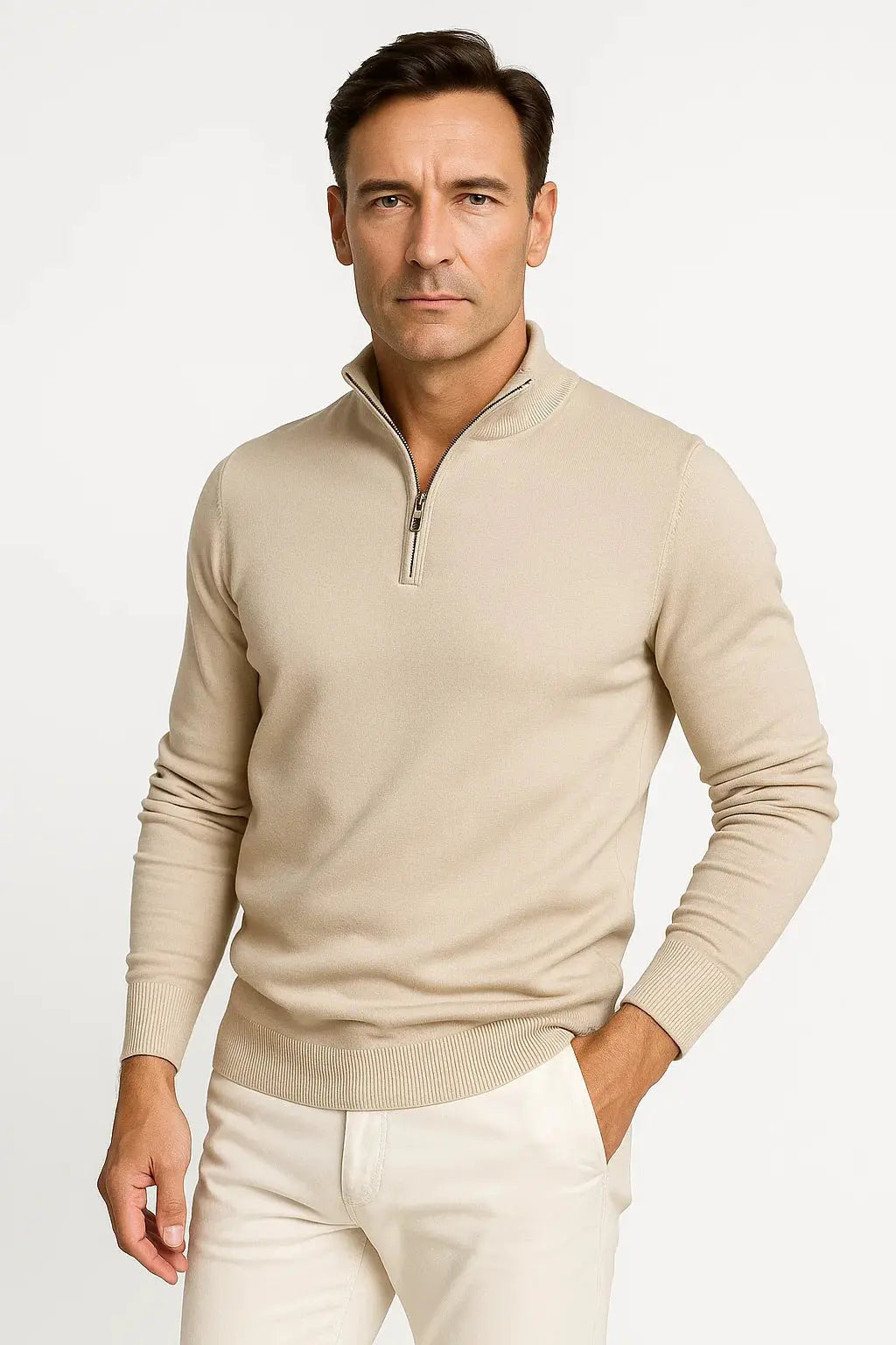 Cotton Blend Quarter Zip Sweater