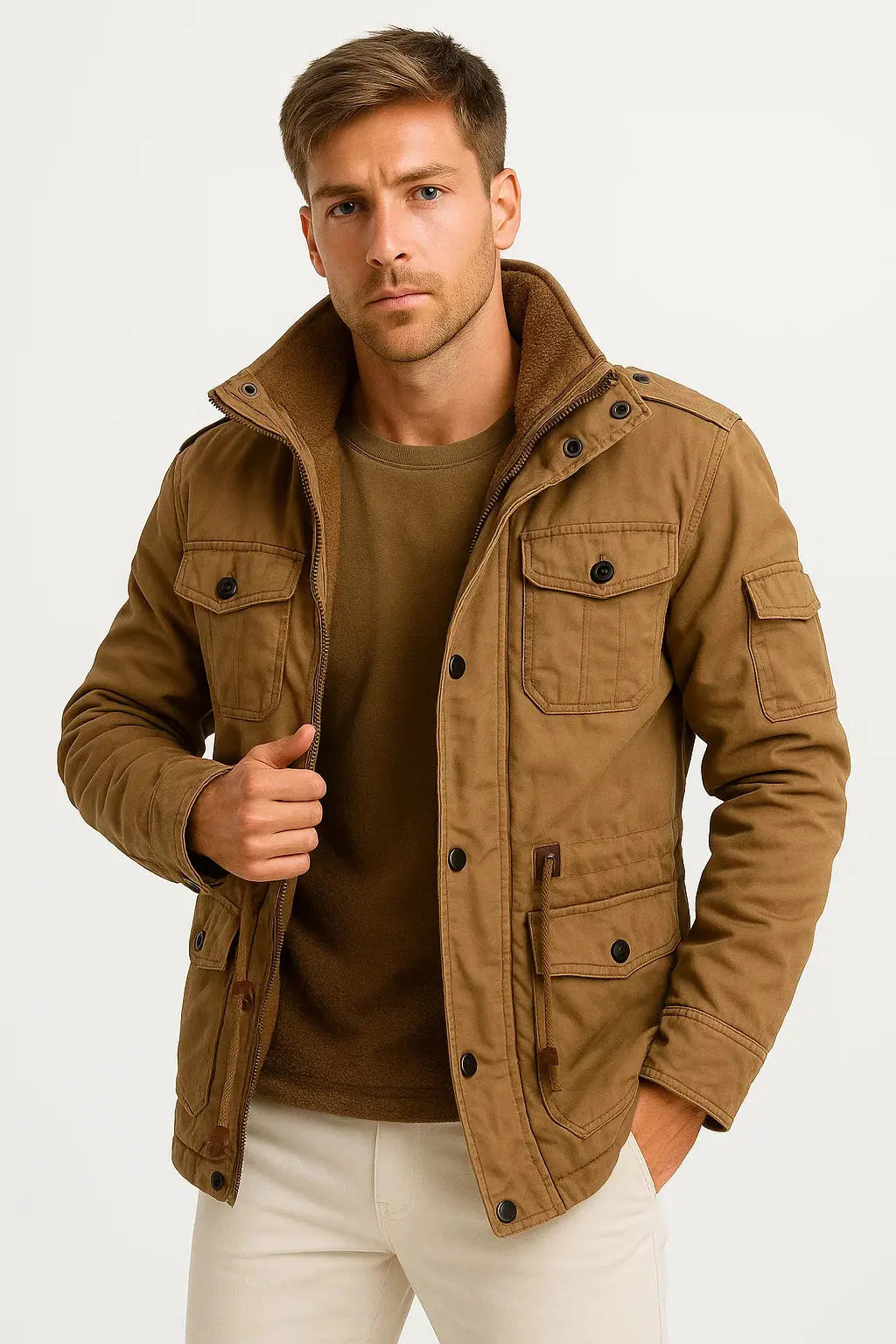 Harrington Oxford | Men's Winter Jacket Army Green Fleece Thermal Hooded Jacket Casual Outdoor Jacket