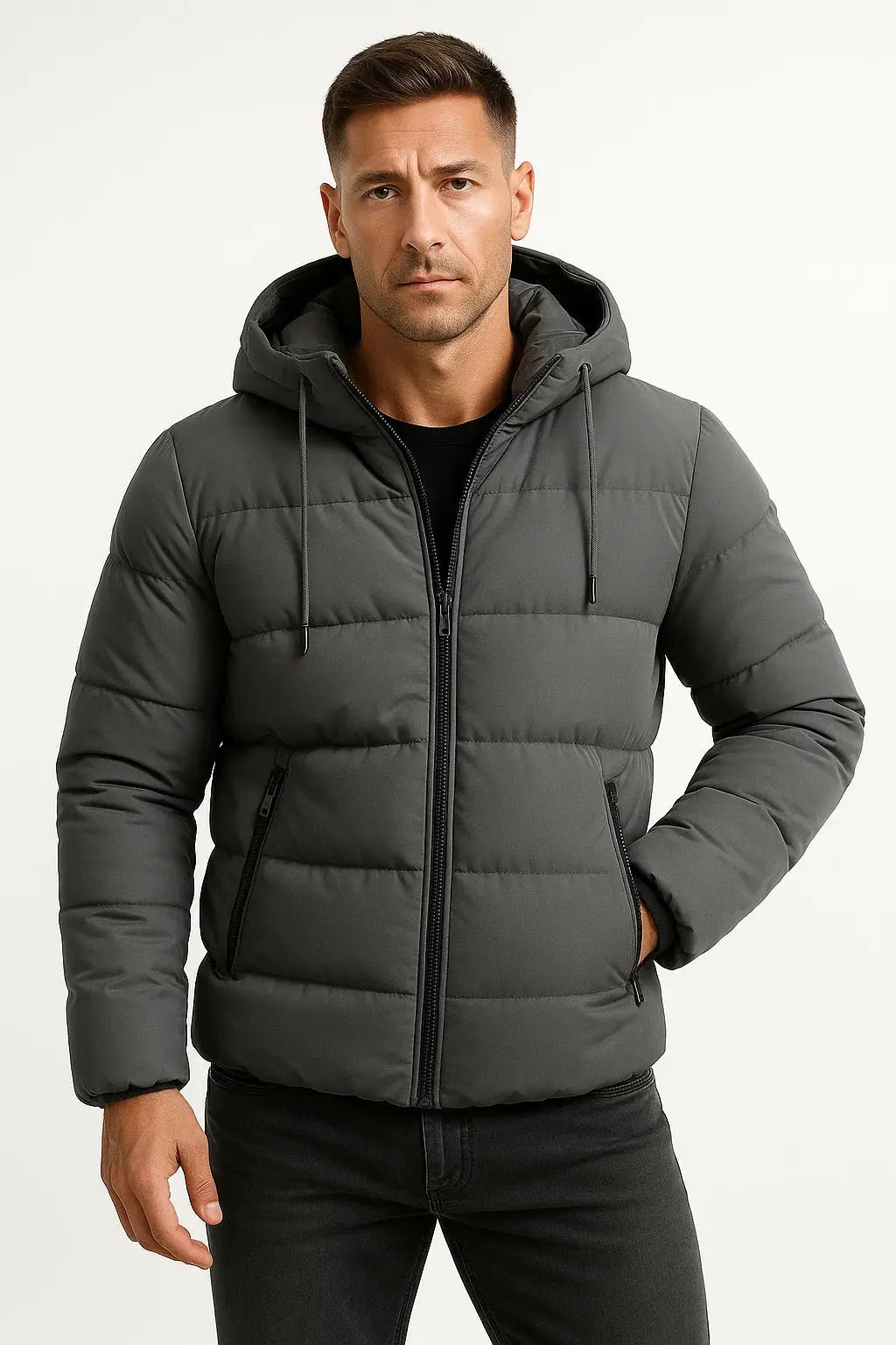 Harrington Oxford | Men's Insulated Puffer Jacket Cotton Blend with Hood