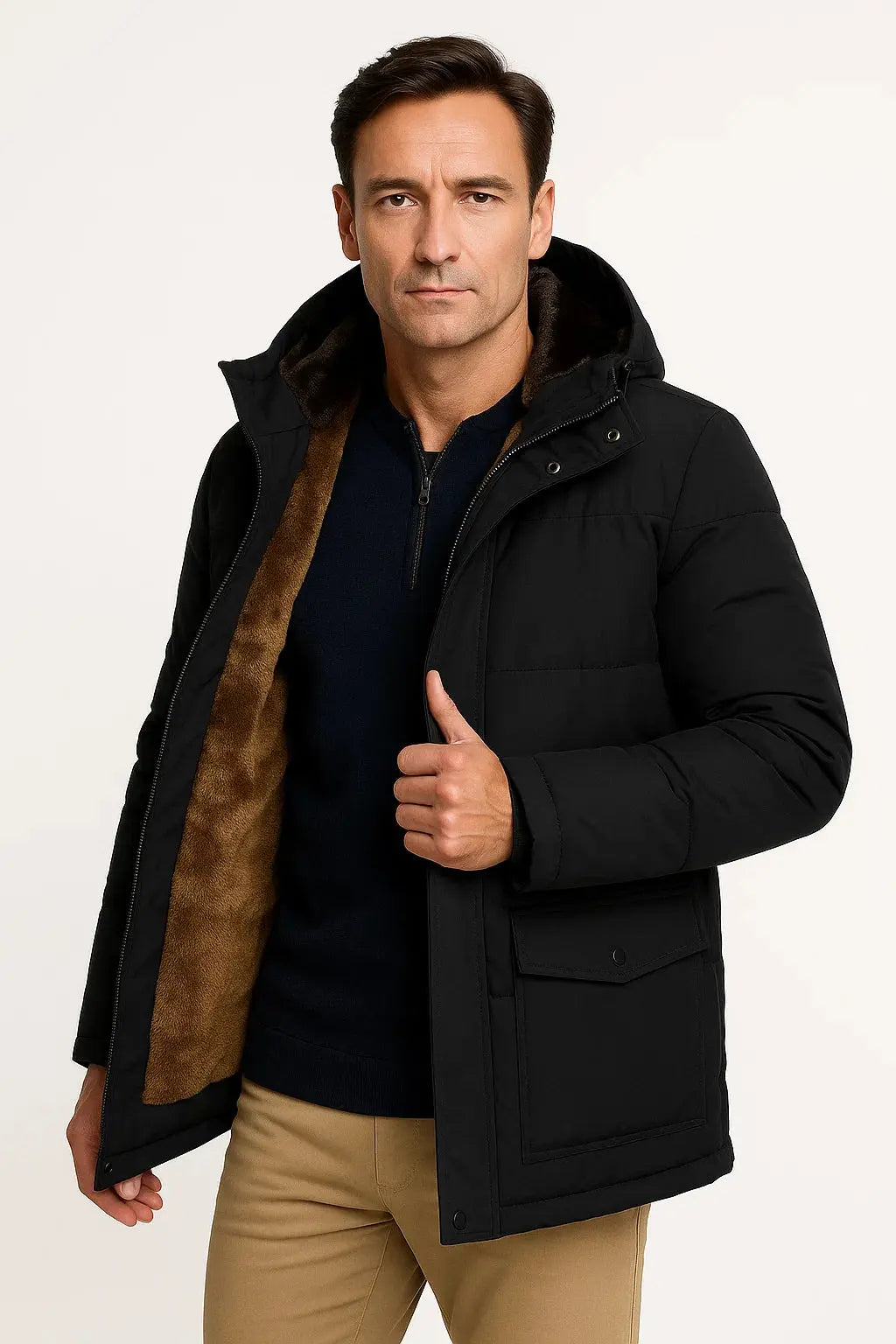 Harrington Oxford | Men's Winter Jacket Black Lambswool Oversized Hooded Thick Padded Jacket