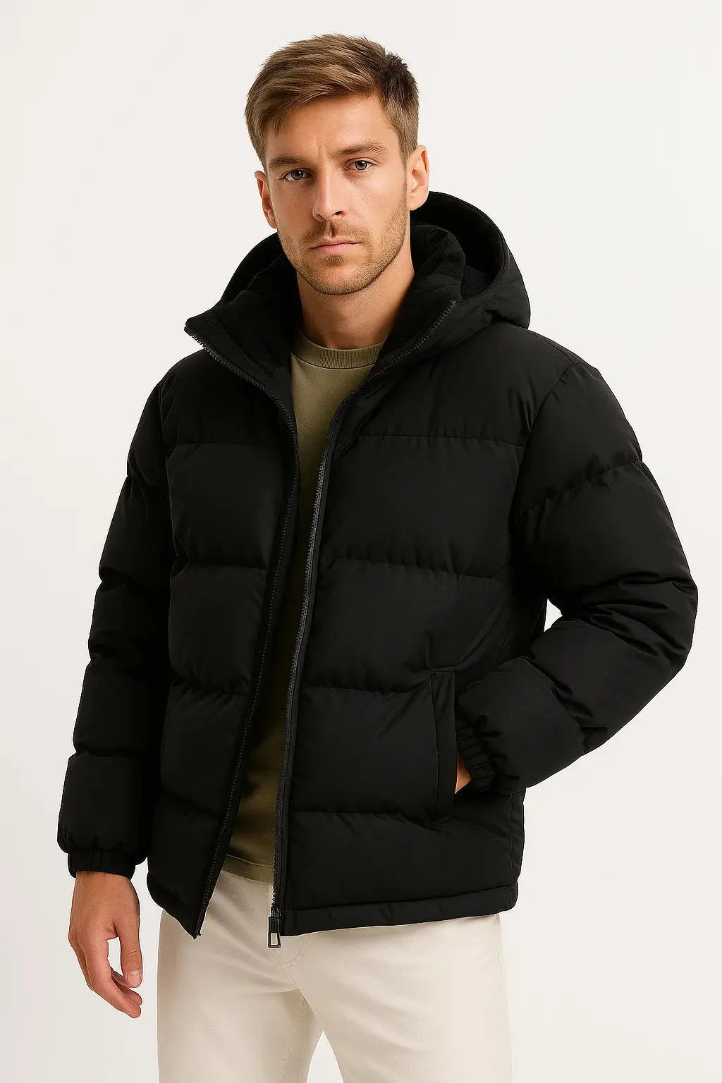 Harrington Oxford | Men's Puffer Jacket Lightweight Insulated with Hood and Pockets