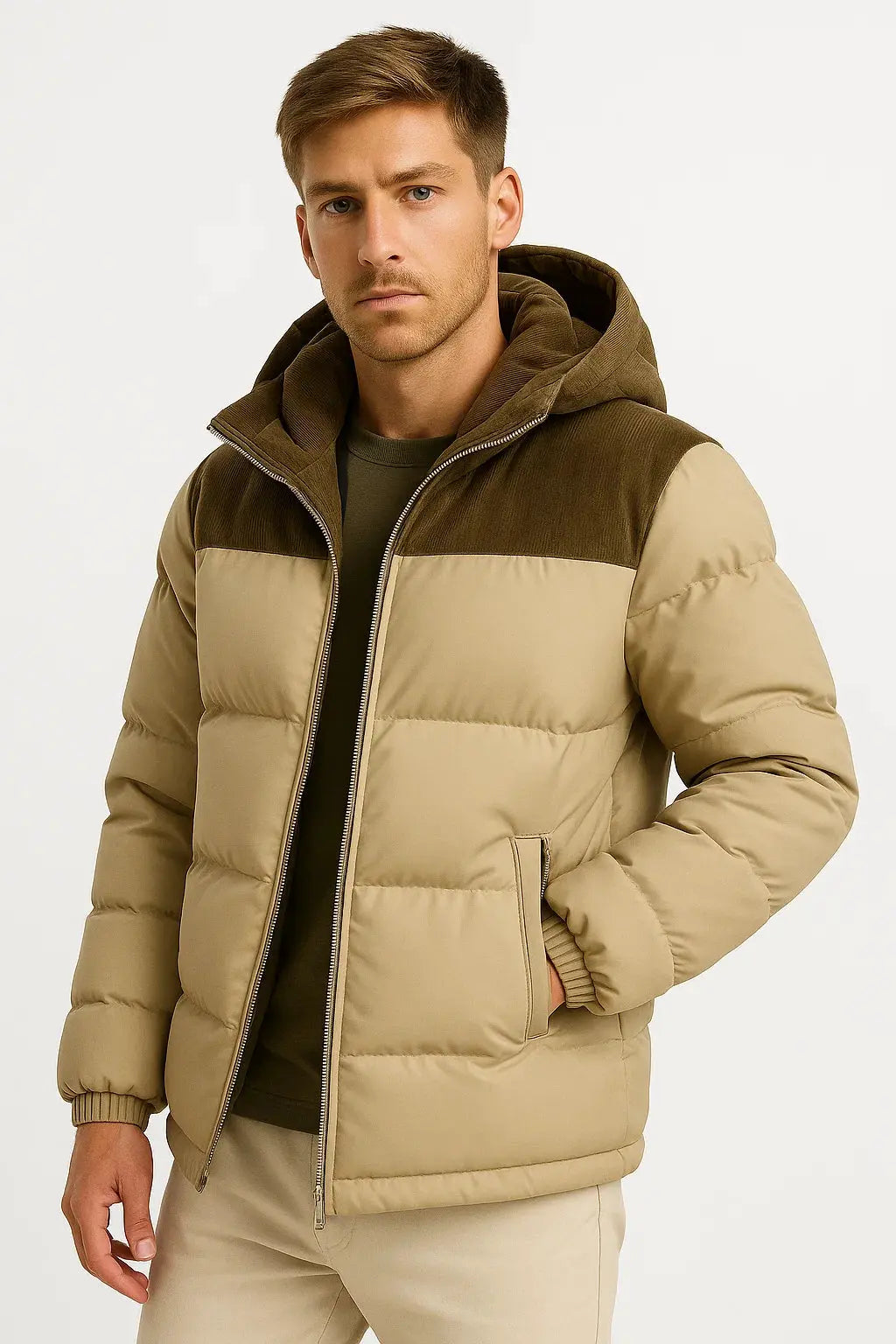 Harrington Oxford | Men's Puffer Jacket Lightweight Insulated with Hood and Pockets