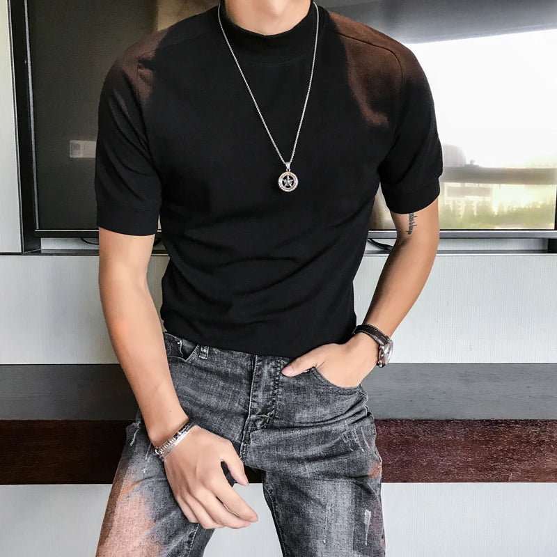 Slim Fit Short-Sleeve Turtleneck T-Shirt