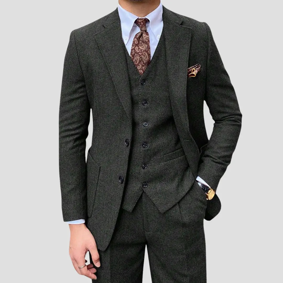 Harrington Oxford | Men's Slim Suit Blended Fabric Three-Piece with Coordinated Vest