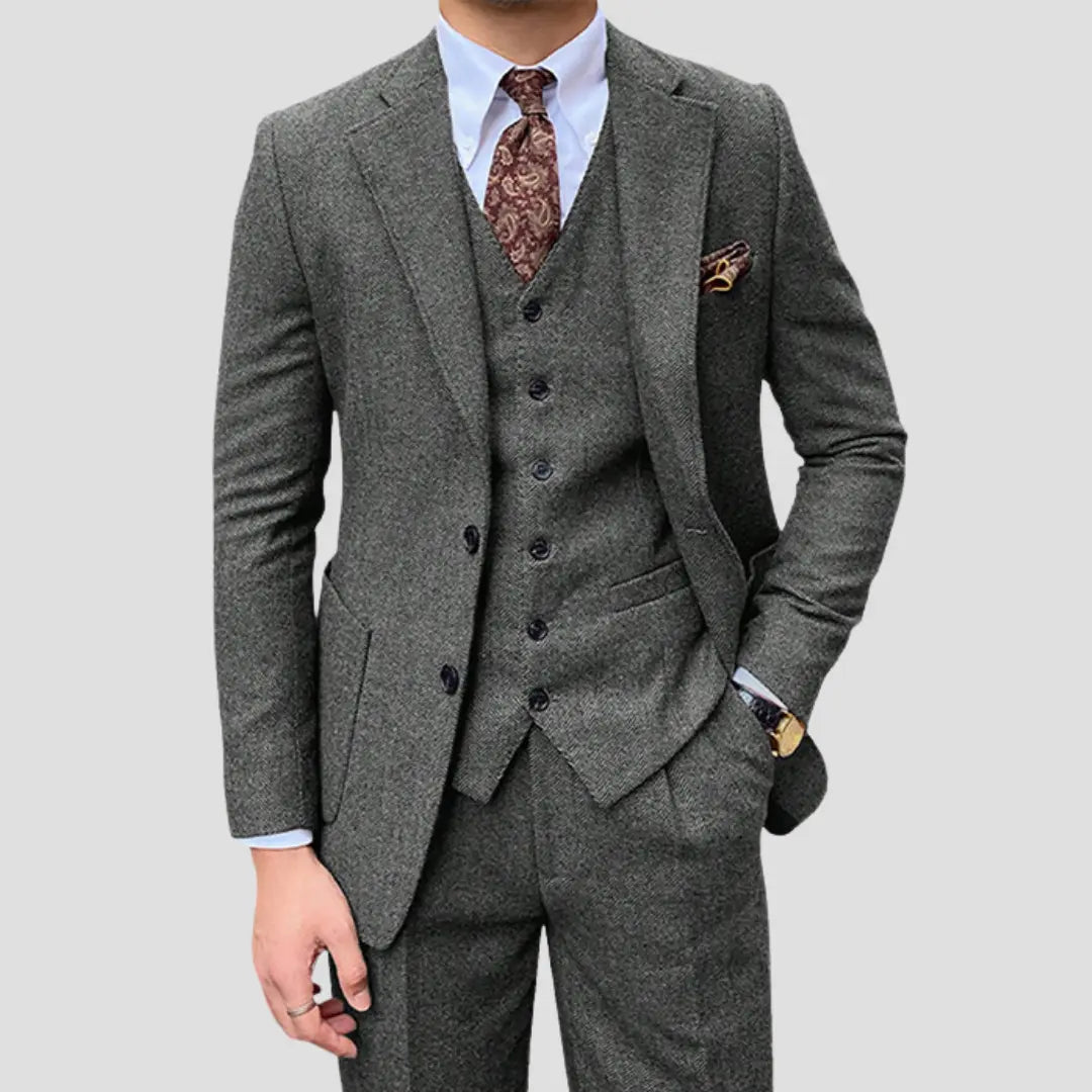 Harrington Oxford | Men's Slim Suit Blended Fabric Three-Piece with Coordinated Vest