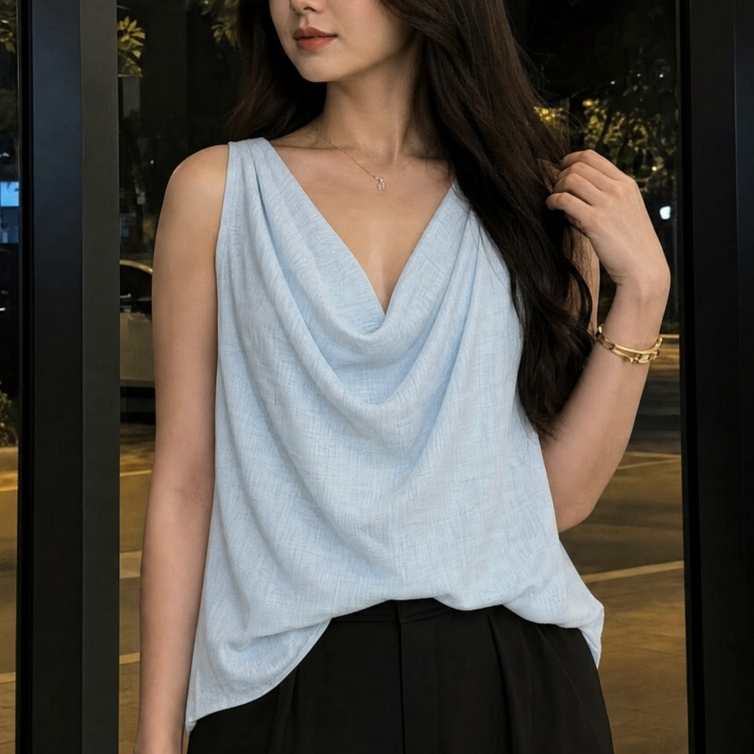 Relaxed Draped Cowl Neck Blouse