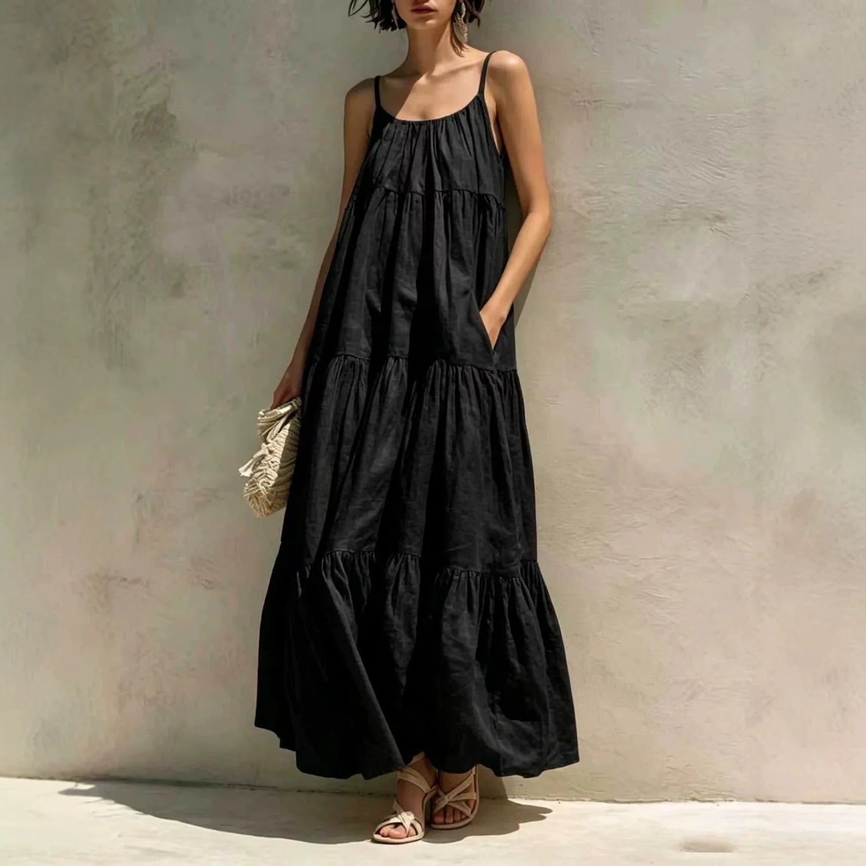 Women's Tiered Linen Maxi Dress