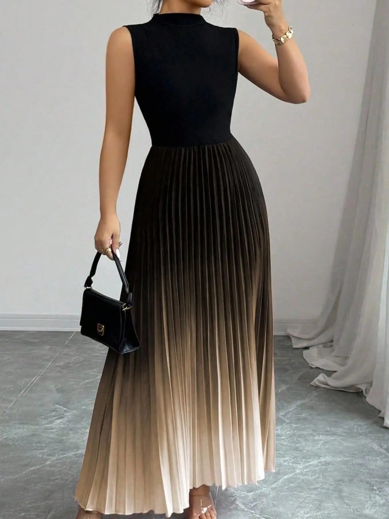Women's Pleated Maxi Wedding Guest Dress