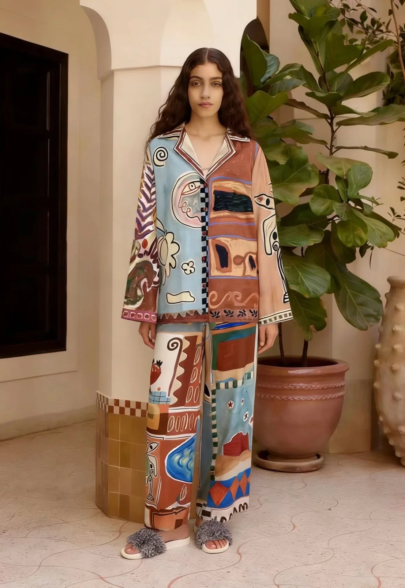 Women's Abstract Print Trouser Set
