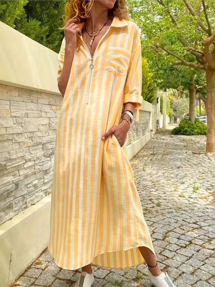 Women's Striped Maxi Shirt Dress