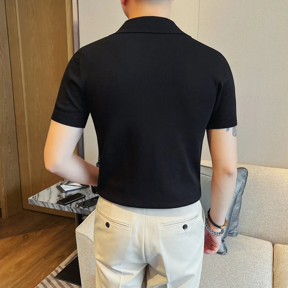 Slim Fit Silk Short-Sleeve Polo Shirt